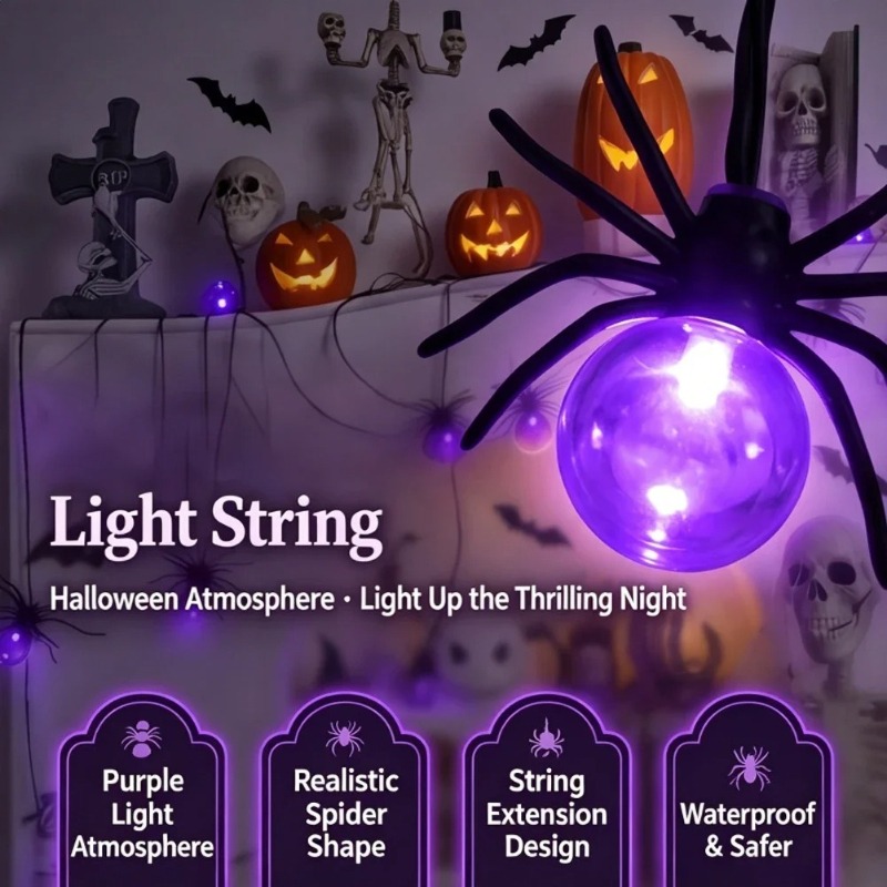 Yard Lighting Decor - Pille Çalışan Örümcek LED Işık Zinciri,