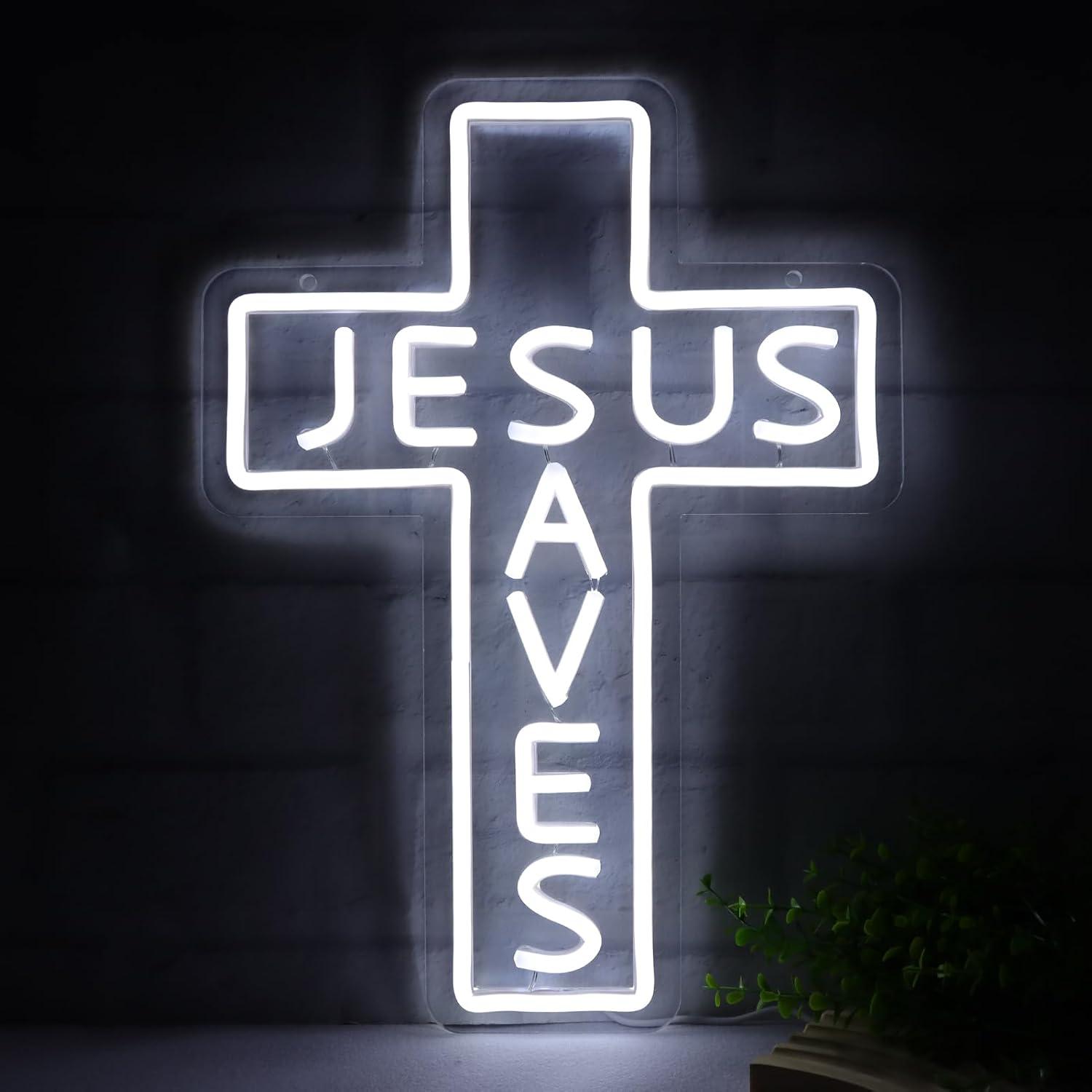 Wall Decor Lighting - İsa Kurtarıcı Haç Neon Tabelaları USB